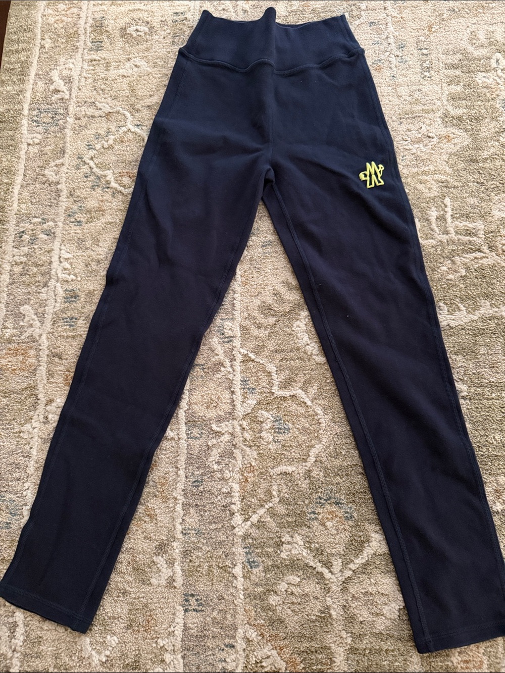 Moncler Navy Leggings with Neon Yellow Logo